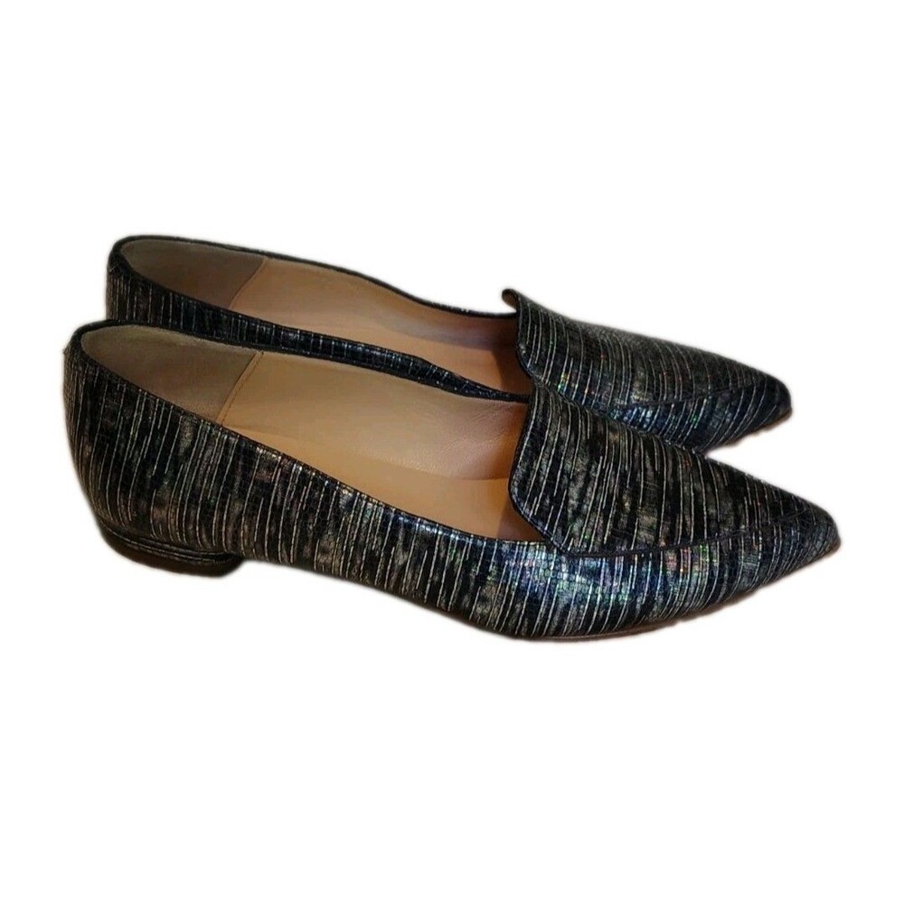 Brenda Zaro Spain Leather Pointed Toe Loafer Flats Shimmer Metallic Blue 6.5 - Picture 9 of 10